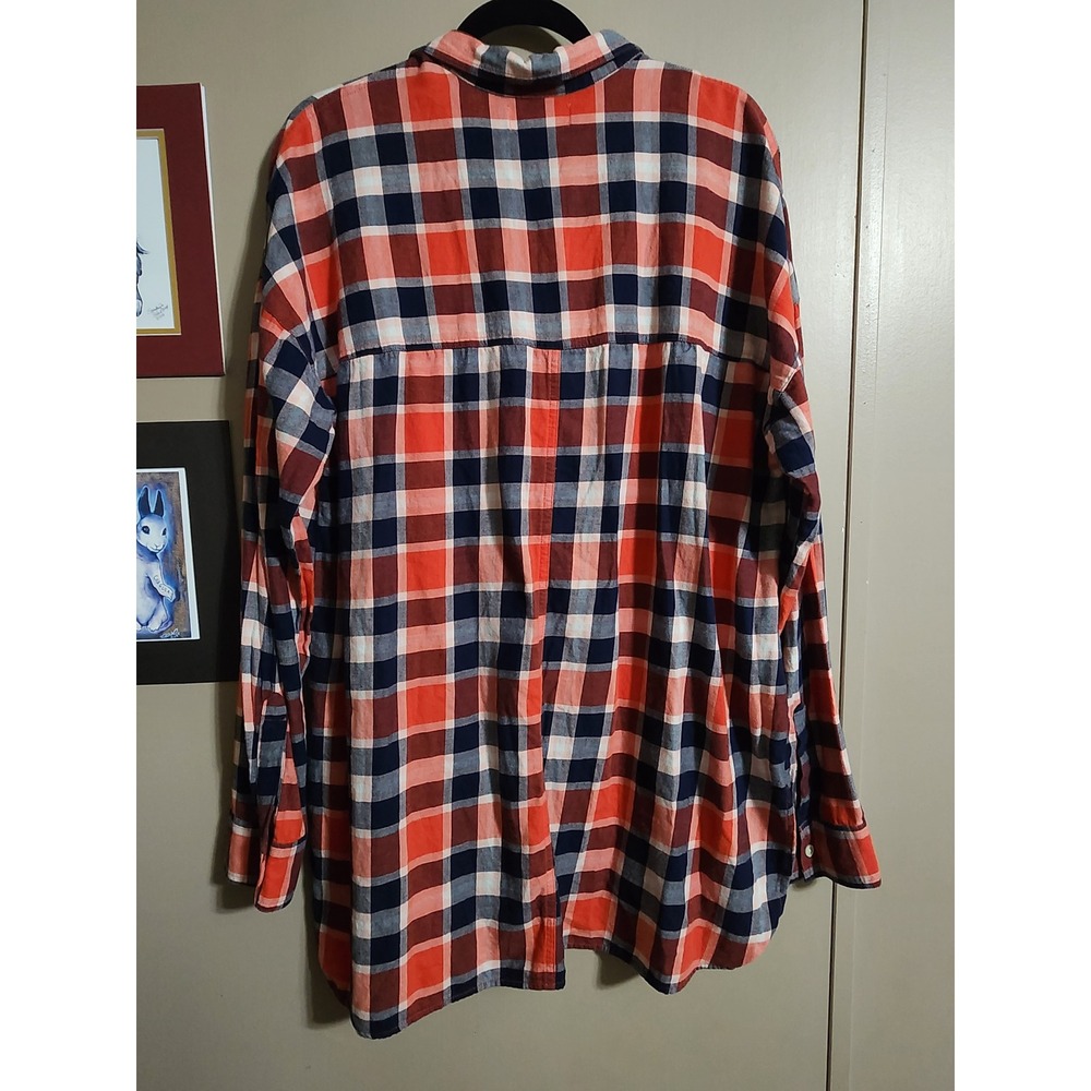 Old Navy Plaid Flannel Boyfriend‎ Shirt XL Tall Red Blue - Picture 8 of 9